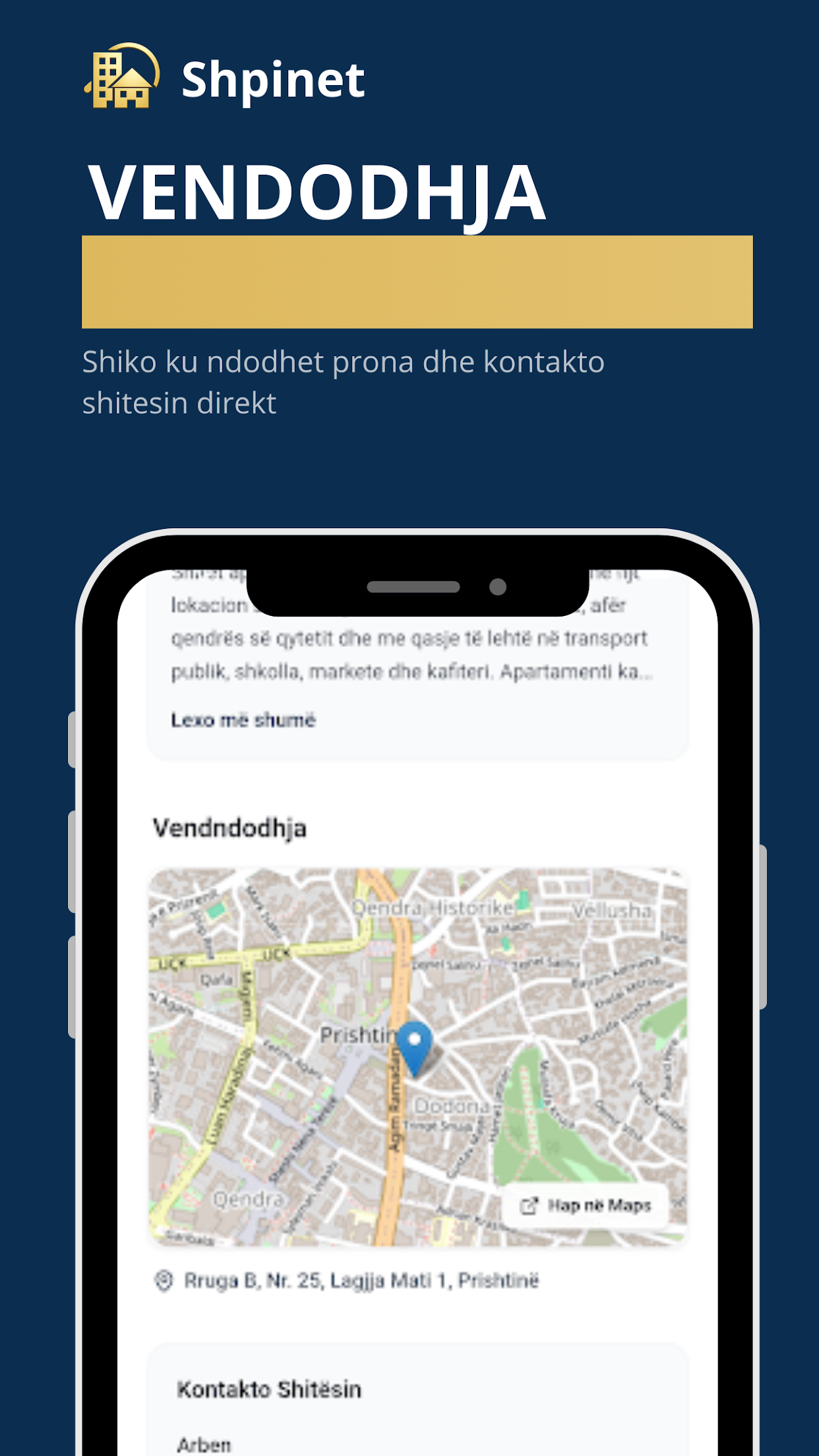 Harta dhe vendndodhja e pronës në Shpinet