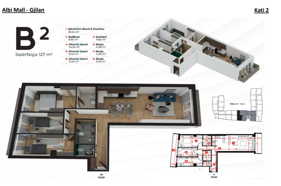 Banesë në SHITJE – 127 m² | Blloku 2, Kati i 2-të, afër Albi Mall – Gjilan
